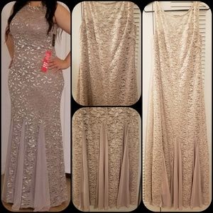 Onyx Nite Glitter & Lace Illusion Mermaid Dress